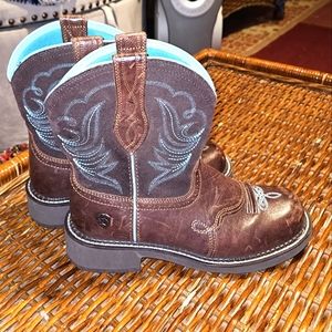 Ariat, Fat Baby, sz 9, brown and turquoise boots